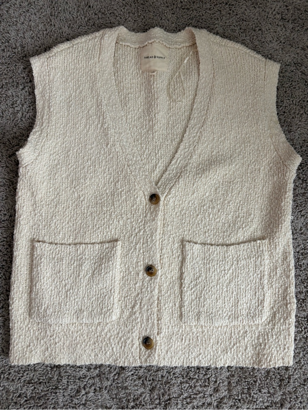 Thread & Supply Cream Textured Knit Button Vest